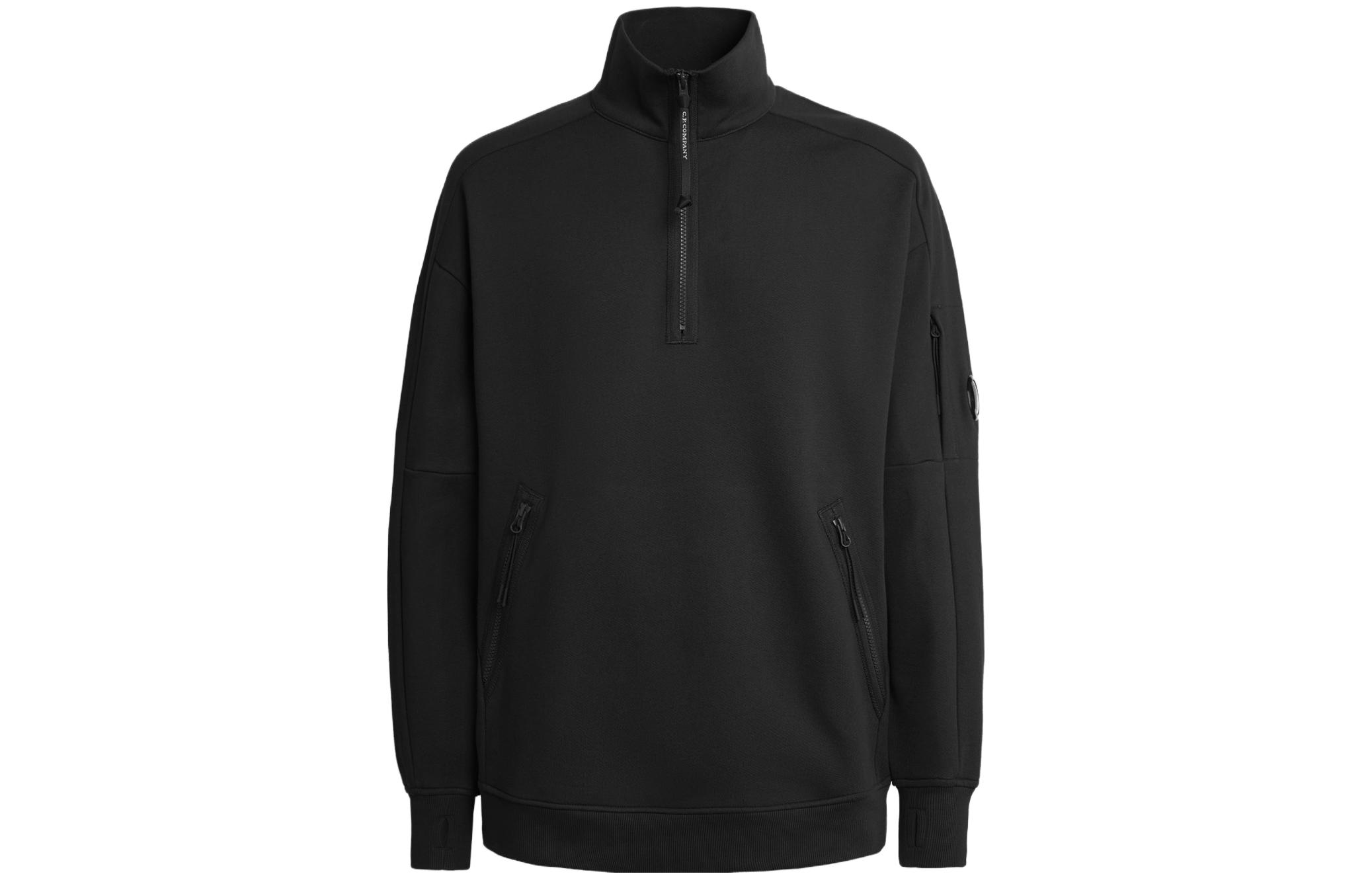 C.P. Company Diagonal Raised Fleece Stand Collar Sweatshirt Black - Pullover 15CMSS081A005086W999