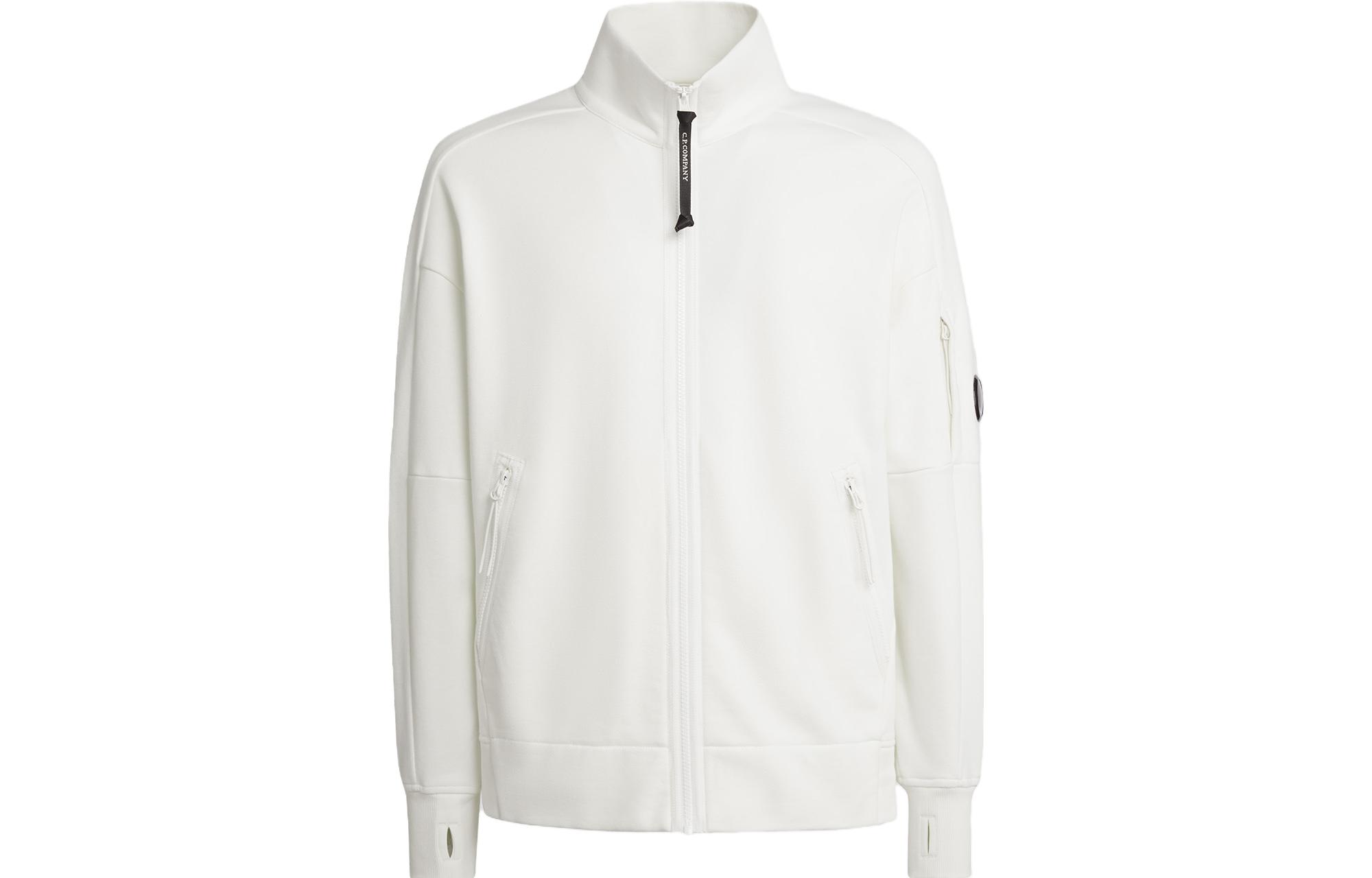 C.P. Company Diagonal Raised Fleece Zip Sweatshirt White Jacket 15CMSS061A005086W103