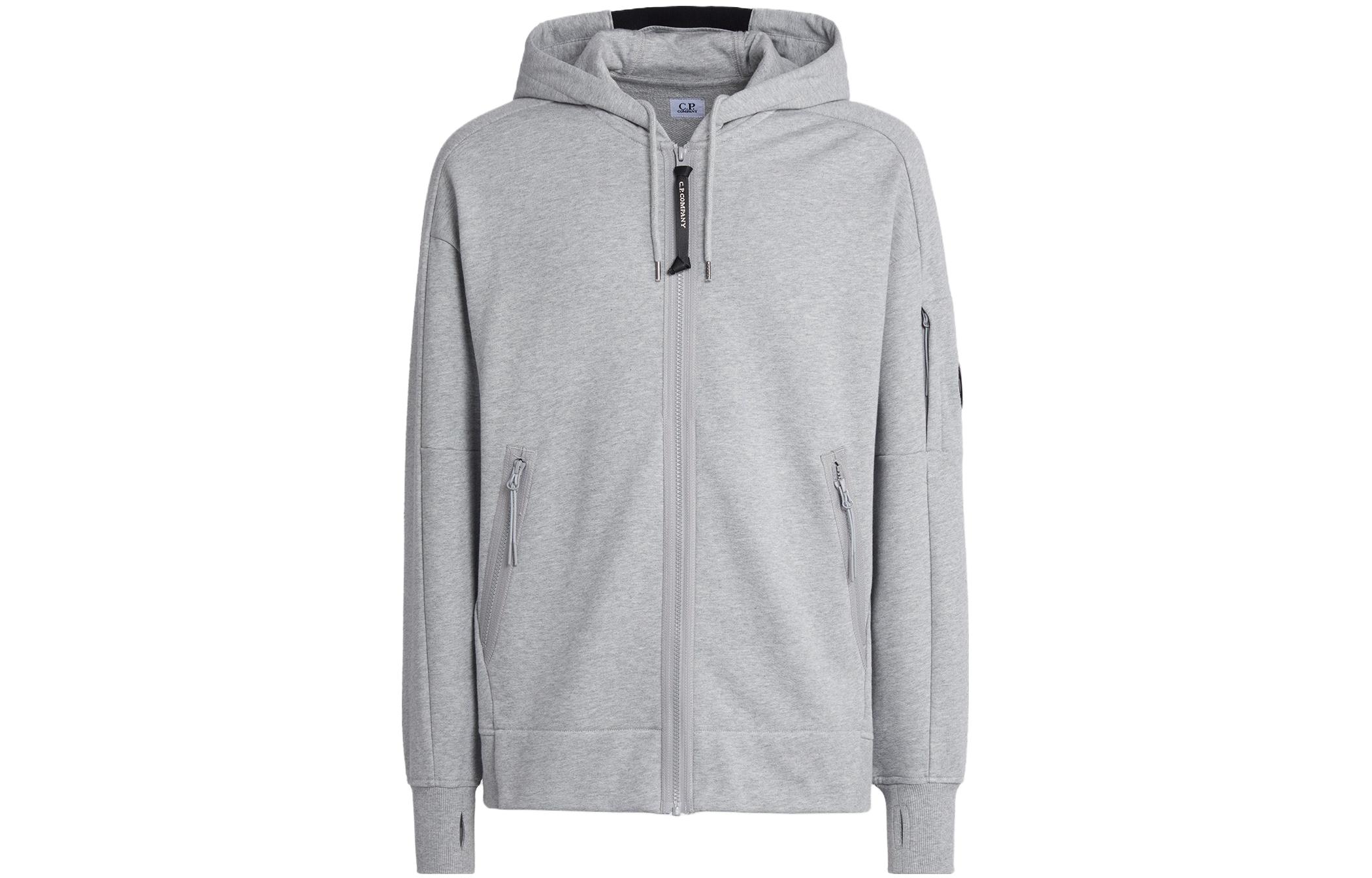 C.P. Company Diagonal Raised Fleece Zipped Lens Hoodie Jacket Grey 15CMSS400A005086WM93