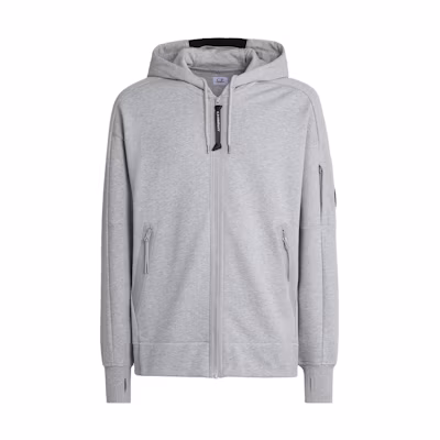 C.P. Company Diagonal Raised Fleece Zipped Lens Hoodie Jacket Grey 15CMSS400A005086WM93