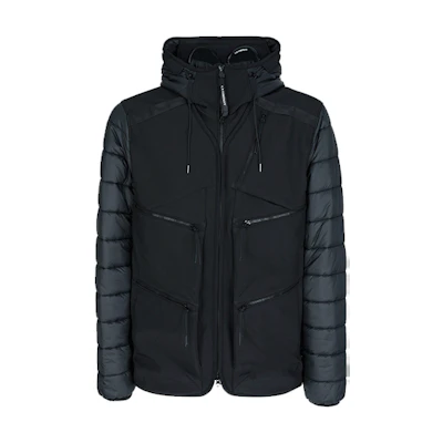 C.P. Company FW21 Black Windproof Multi-Pocket Patchwork Hooded Jacket. 11CMOW106A006097M999-48