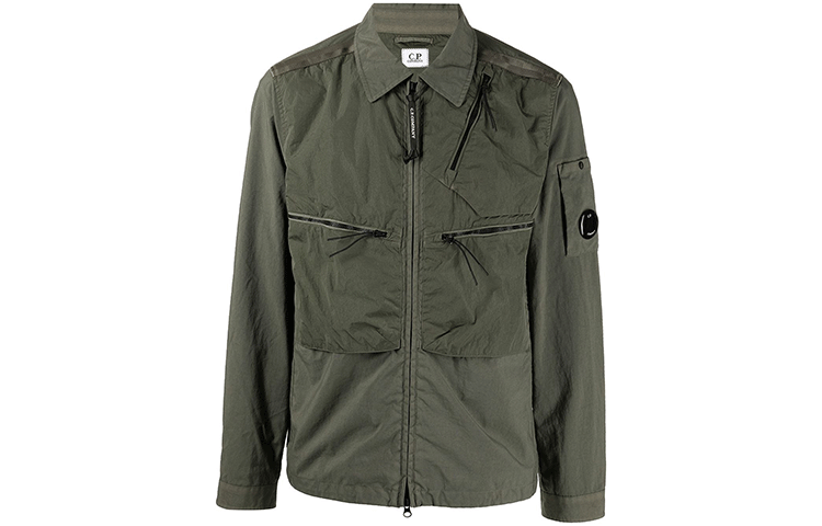 C.P. Company FW21 Dyed Coated Shirt-Style Long Sleeve Jacket Army Green Men’s 11CMOS152A005782M665