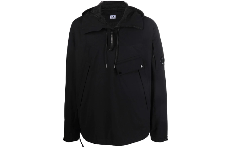 C.P. Company FW21 Logo Half-Zip Drawstring Jacket Black 10CMOW016A004117A