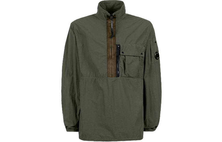 C.P. Company FW21 Solid Pocket Half-Zip Jacket Unisex Green 11CMOS154A005991G665