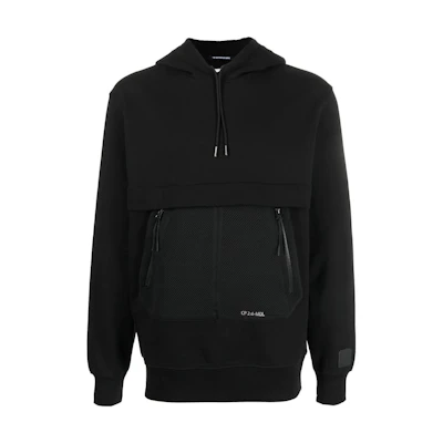 C.P. Company FW22 Black Mesh Panel Pullover Hoodie. 13CMSS004A005086W-999