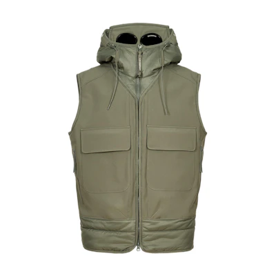 C.P. Company FW22 Green Colorblock Zip Hooded Vest - Autumn Edition. 13CMOW026A006097M669