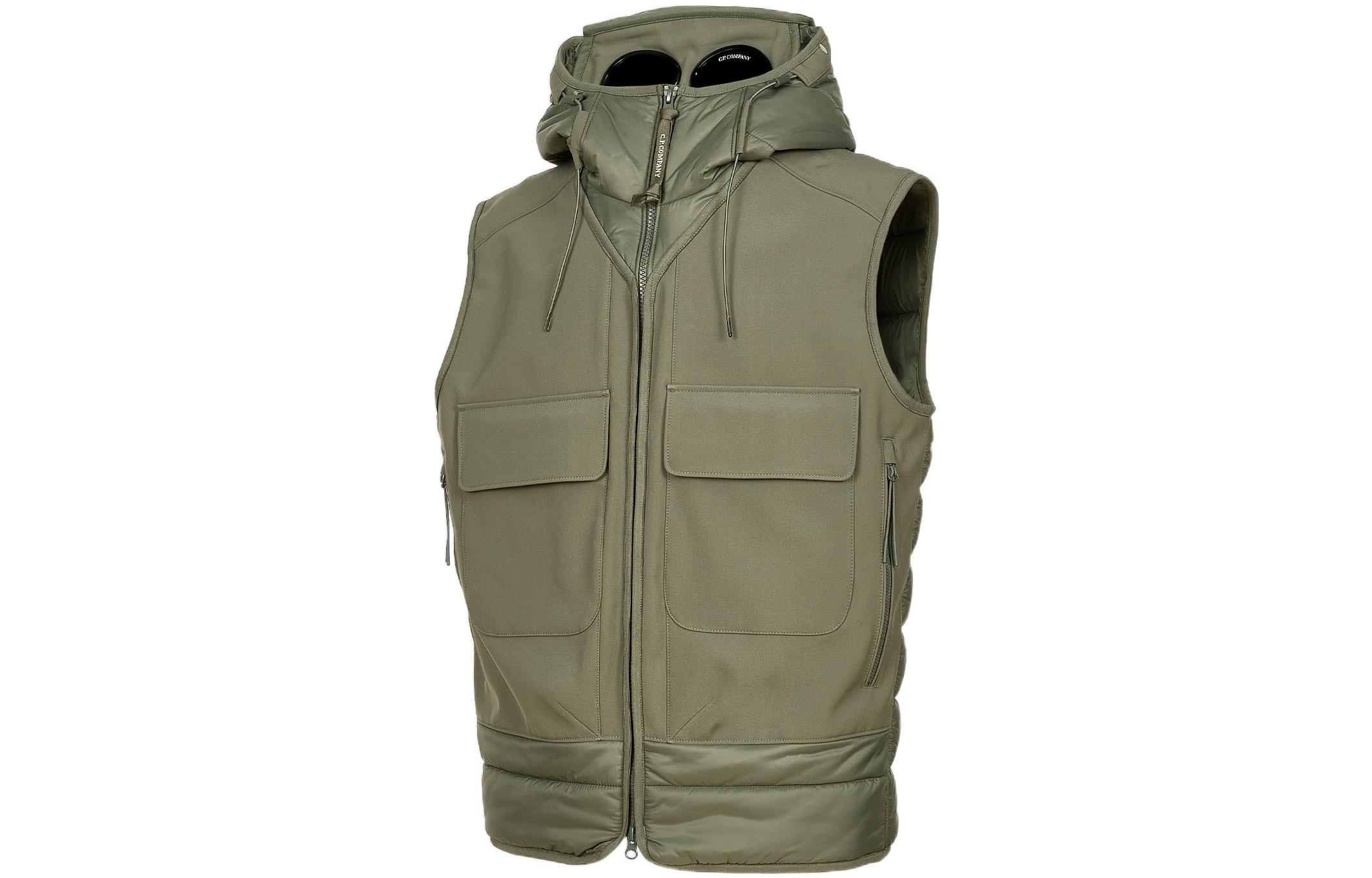 Shop C.P. カンパニー FW22 グリーンカラー ブロックジップフードベスト - 秋エディション 13CMOW026A006097M669