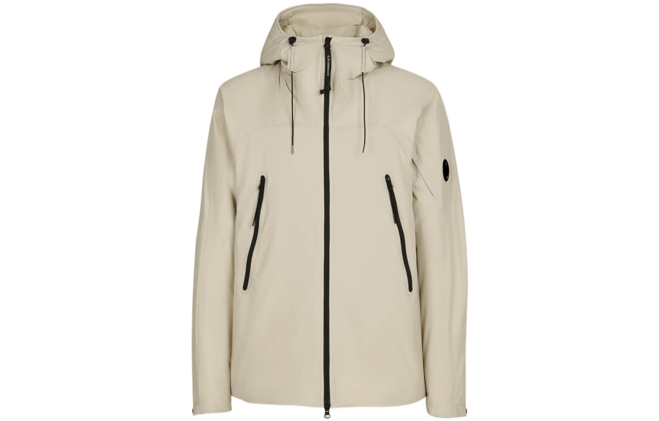 C.P. Company FW22 Beige Drawstring Hooded Zip-Up Jacket Mens 13CMOW025A004117A-118
