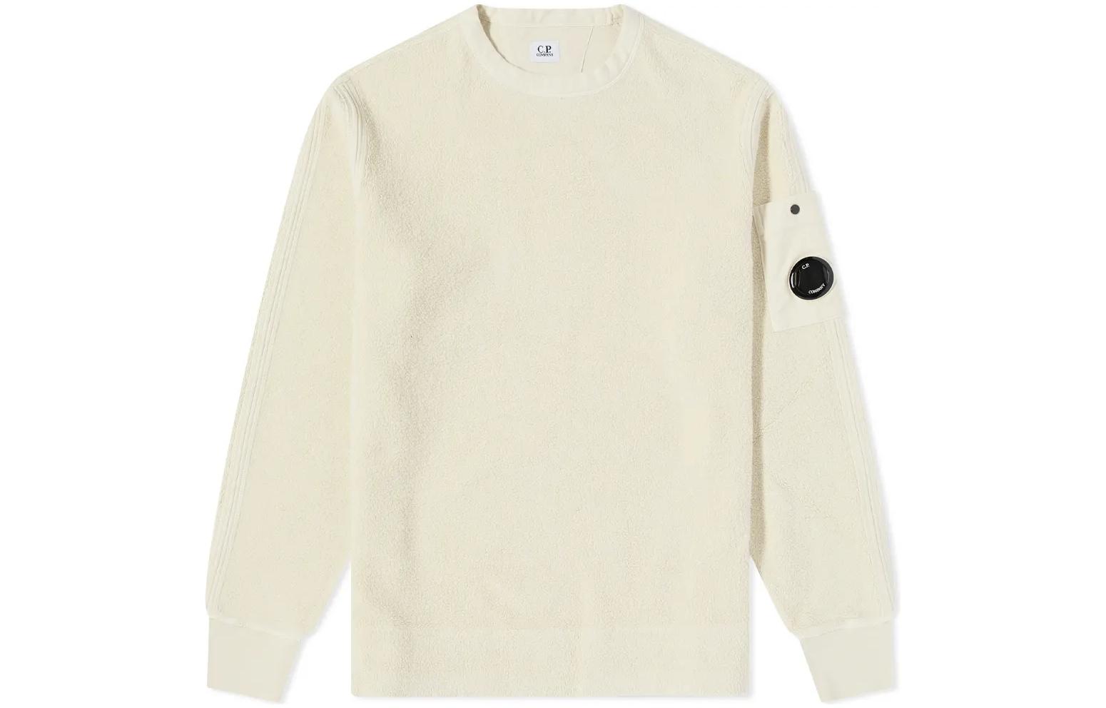 C.P. Company FW22 Beige Fleece Logo Patch Long Sleeve Sweatshirt Mens 11CMSS082A005863G116