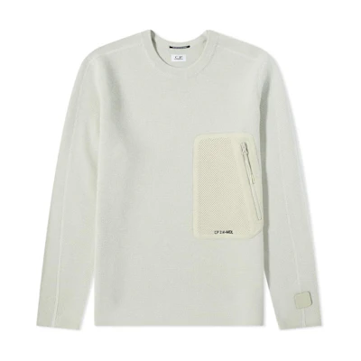 C.P. Company FW22 Beige Knit Sweater Crewneck with Logo Patch. 13CMKN039A-006390A-118