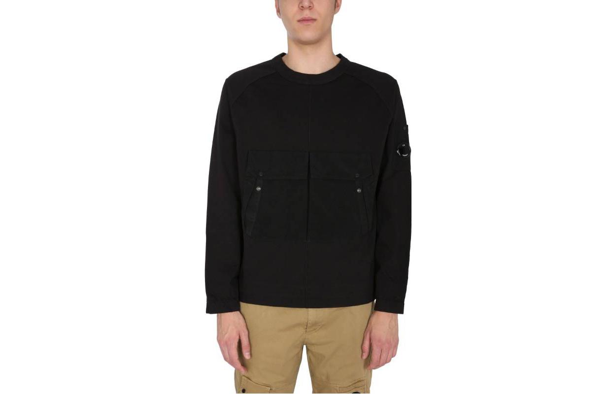 C.P. Company FW22 Black Crewneck Pullover Sweatshirt Men’s Simple Logo Design 10CMSS080A006059M-999