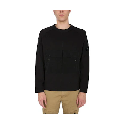 C.P. Company FW22 Black Crewneck Pullover Sweatshirt Men’s Simple Logo Design 10CMSS080A006059M-999