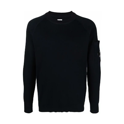 C.P. Company FW22 Black Crewneck Sweatshirt Logo Patch Long Sleeve 12CMKN146A004037A888
