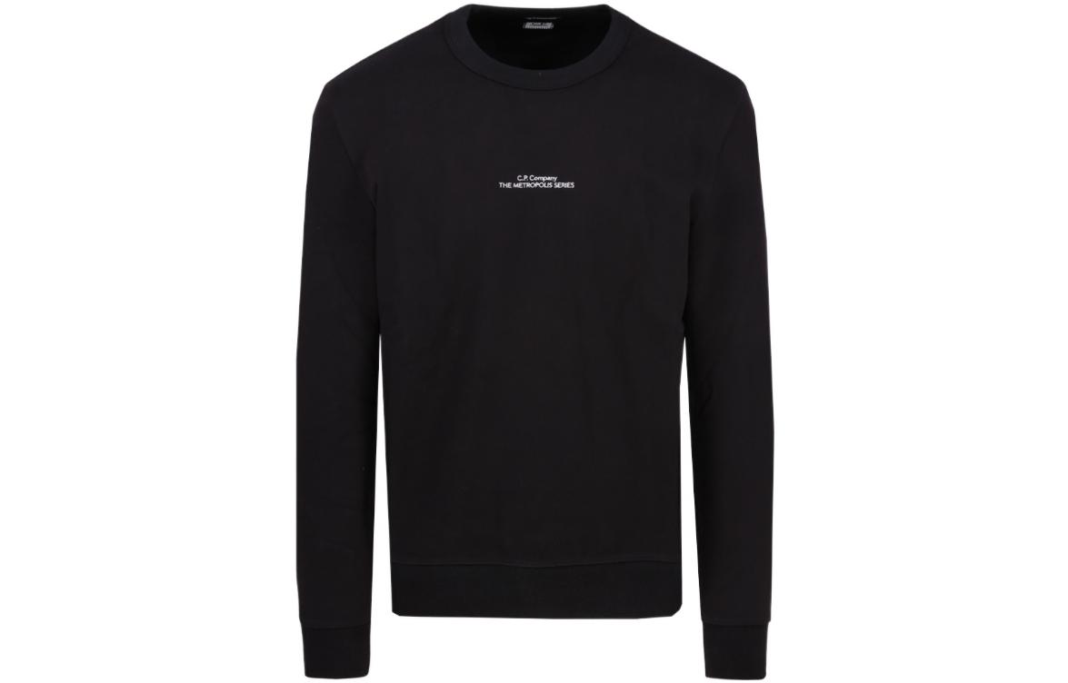 C.P. Company FW22 Black Crewneck Sweatshirt with Letter Print for Men 13CMSS217A005086W999