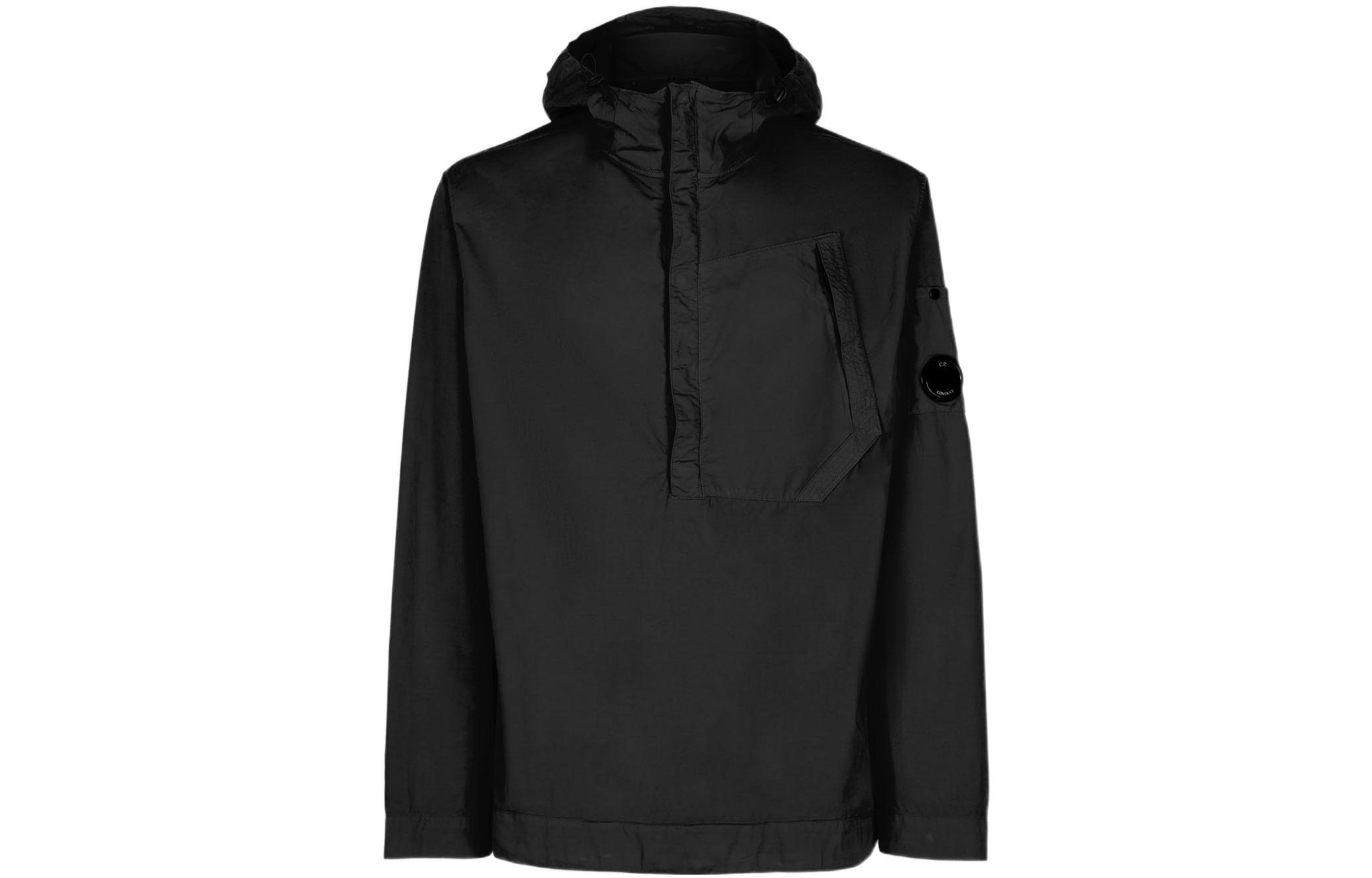 C.P. Company FW22 Black Half-Zip Solid Pocket Hooded Jacket 12CMSH178A002824G999