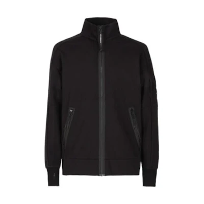 C.P. Company FW22 Black Logo Patch Zip-Up Jacket for Men 13CMSS061A005086W999