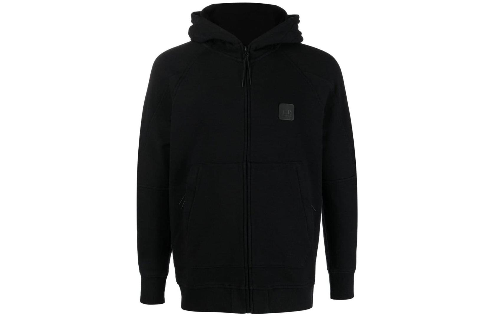 C.P. Company FW22 Black Solid Color Zip-Up Hoodie for Men. 13CMSS007A005086W