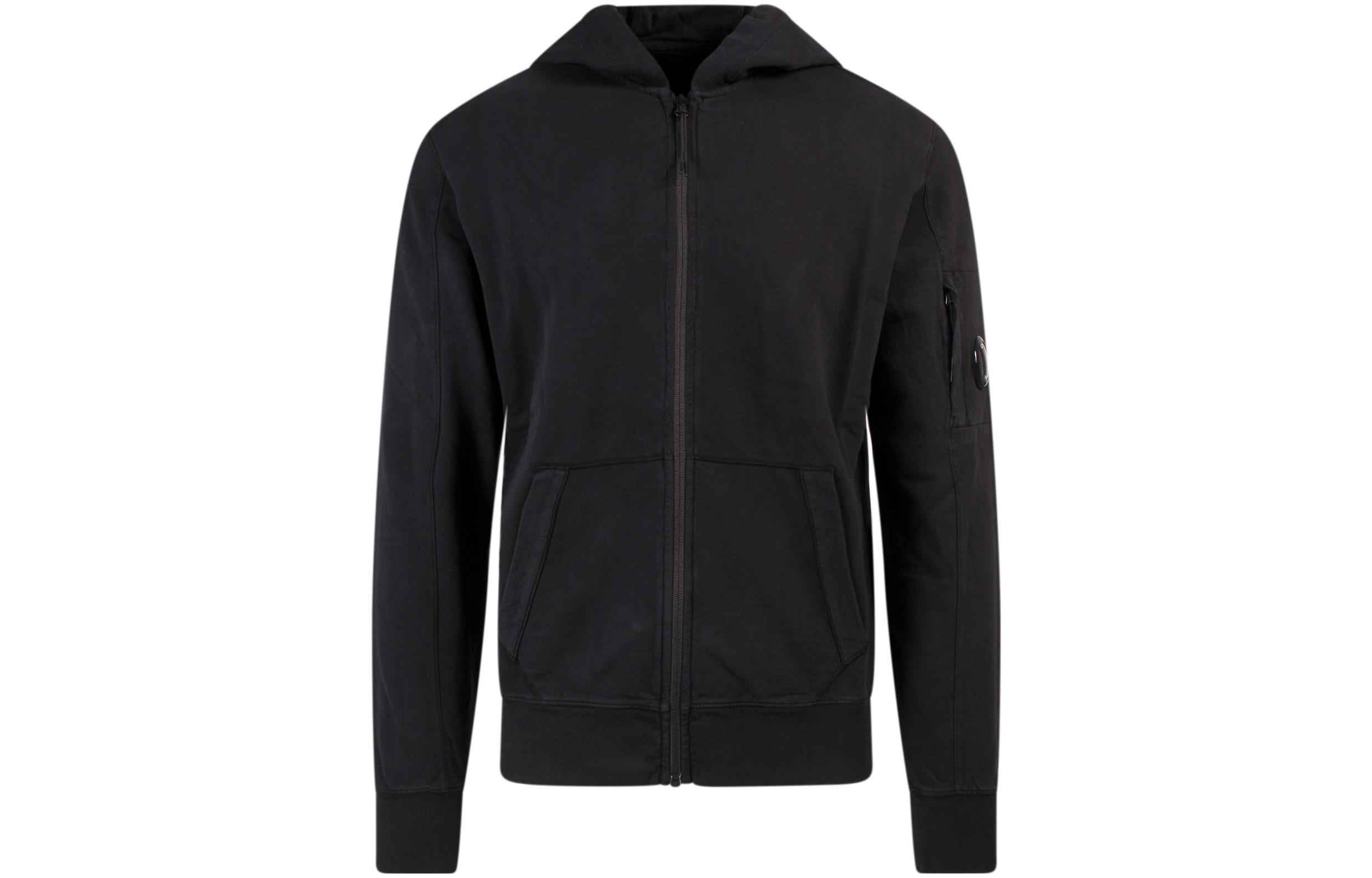 C.P. Company FW22 Black Zip-Up Hoodie with Solid Logo for Men 13CMSS077A002246G999