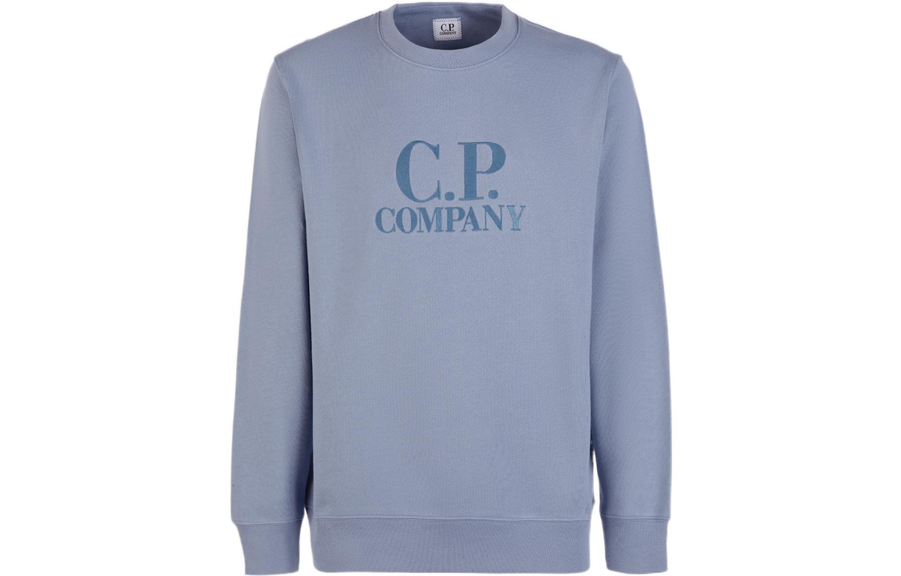 C.P. Company FW22 Blue Crewneck Sweatshirt with Large Logo Embroidery for Men 13CMSS163A005086W843