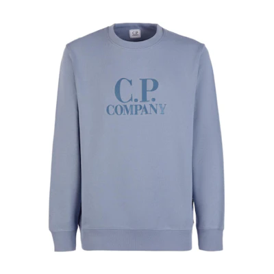 C.P. Company FW22 Blue Crewneck Sweatshirt with Large Logo Embroidery for Men 13CMSS163A005086W843