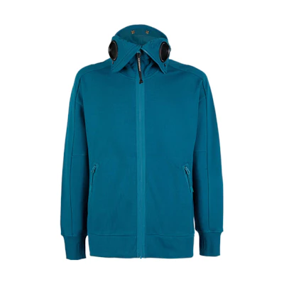 C.P. Company FW22 Blue Goggle Hoodie Jacket Solid Diagonal Zip-Up 13CMSS062A005086W861