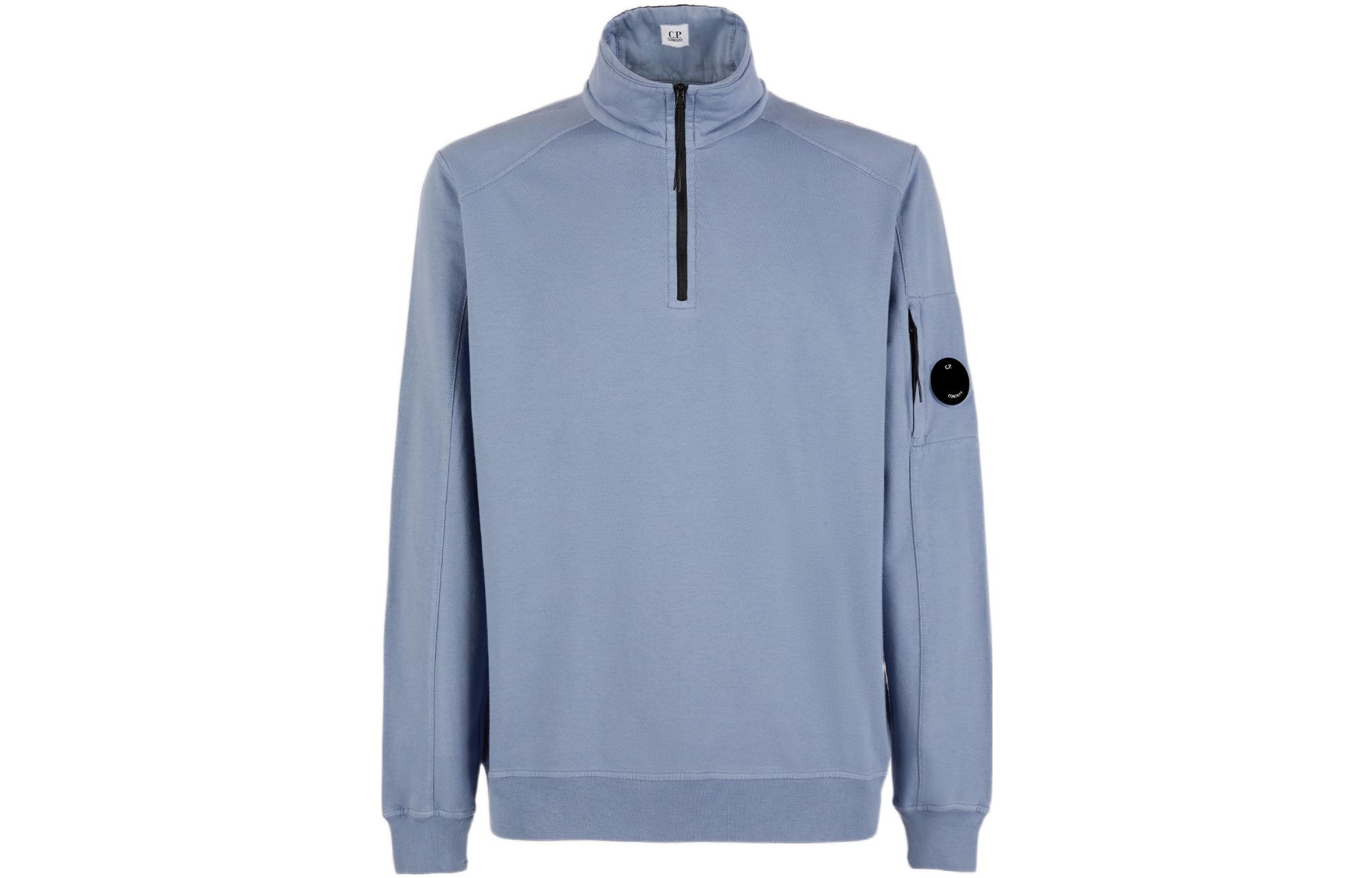 C.P. Company FW22 Blue Half-Zip High Collar Sweatshirt with Logo Patch (Men) 13CMSS035A002246G843