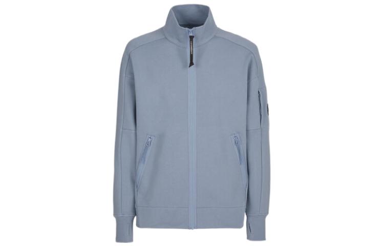 C.P. Company FW22 Blue Zip-Up Stand Collar Jacket with Logo Patch for Men 13CMSS061A005086W843