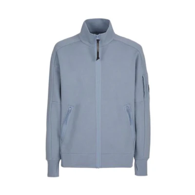 C.P. Company FW22 Blue Zip-Up Stand Collar Jacket with Logo Patch for Men 13CMSS061A005086W843