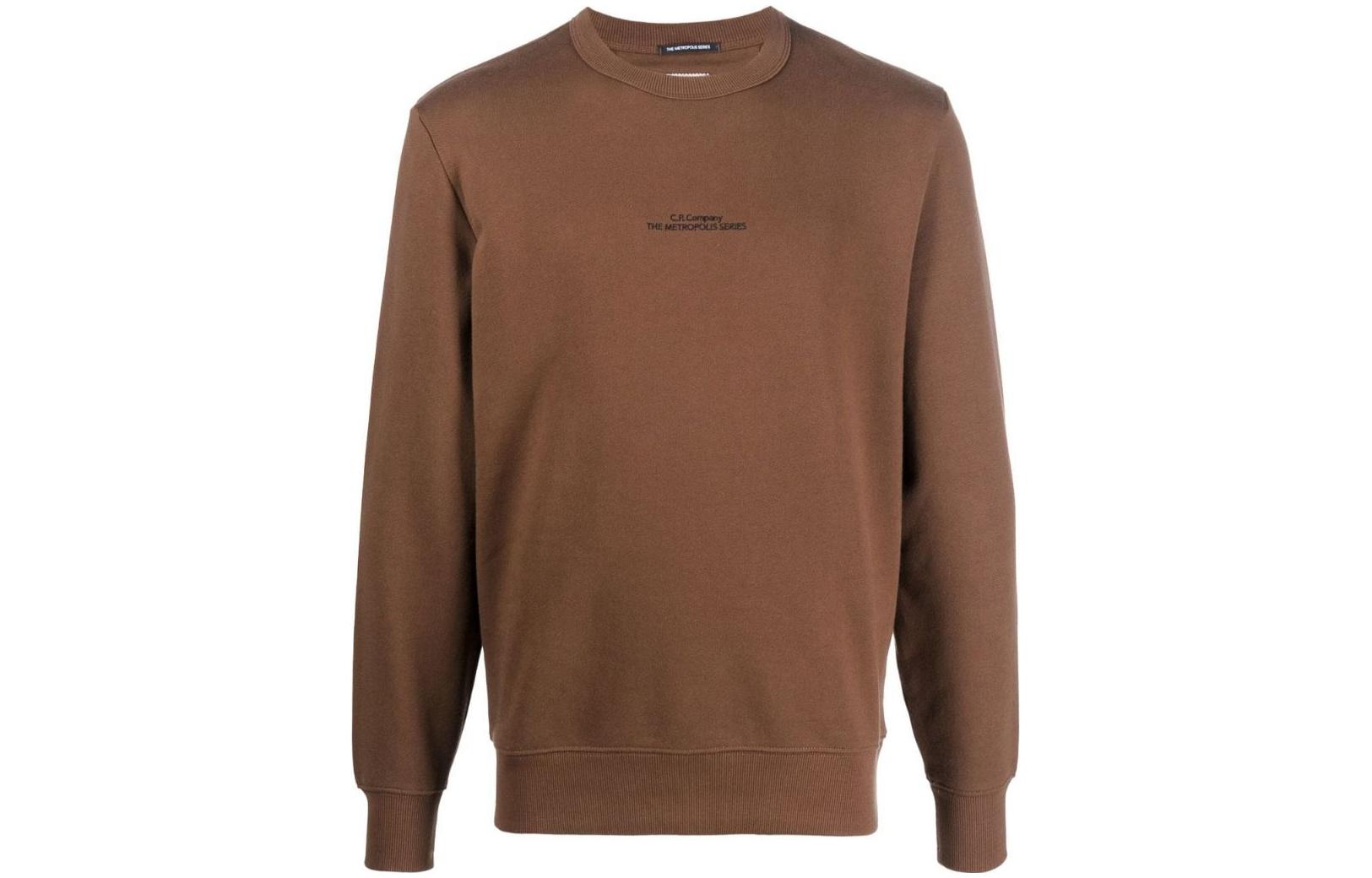 C.P. Company FW22 Brown Crewneck Sweatshirt with Logo Embroidery for Men 13CMSS217A005086W352