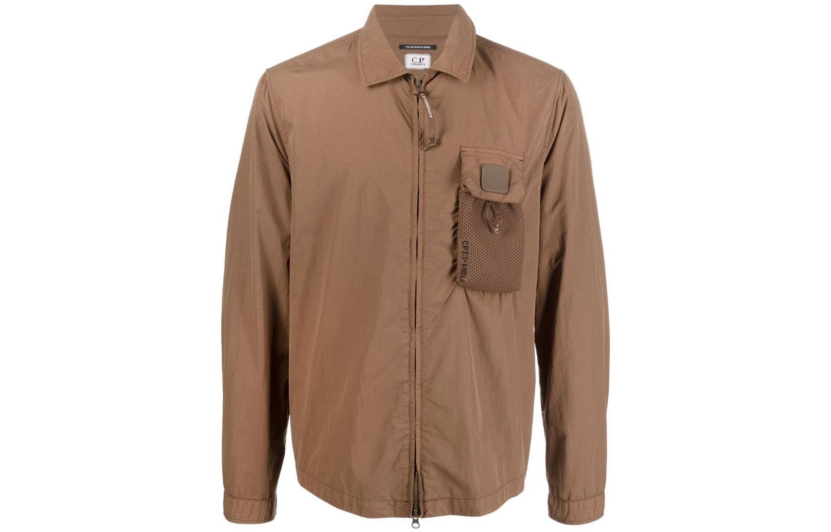C.P. Company FW22 Brown Shirt Jacket with Solid Logo Patch 13CMOS129A005991G352