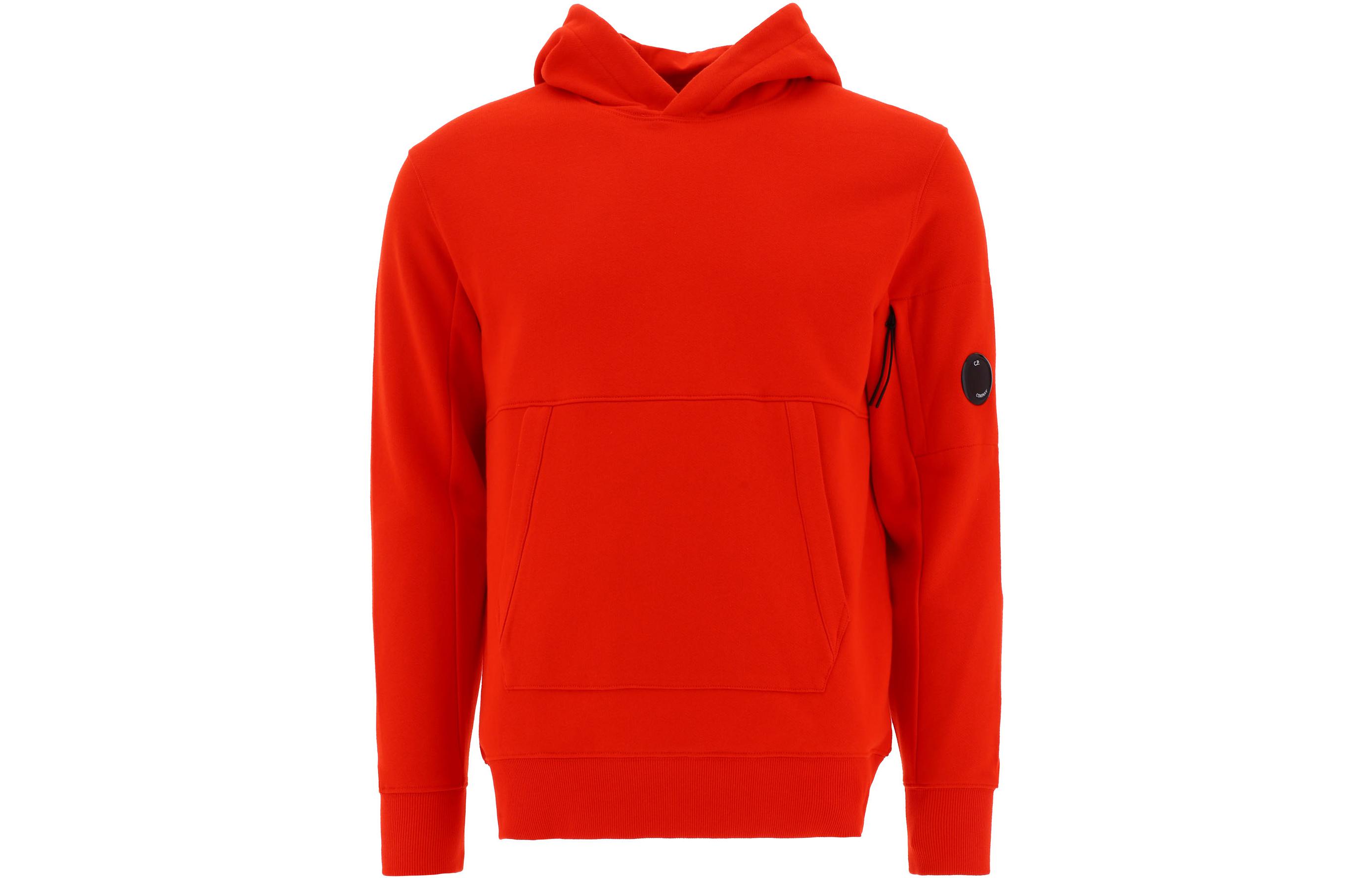 C.P. Company FW22 Diagonal Raised Hoodie Red Mens Pullover with Kangaroo Pocket 13CMSS023A005086W455
