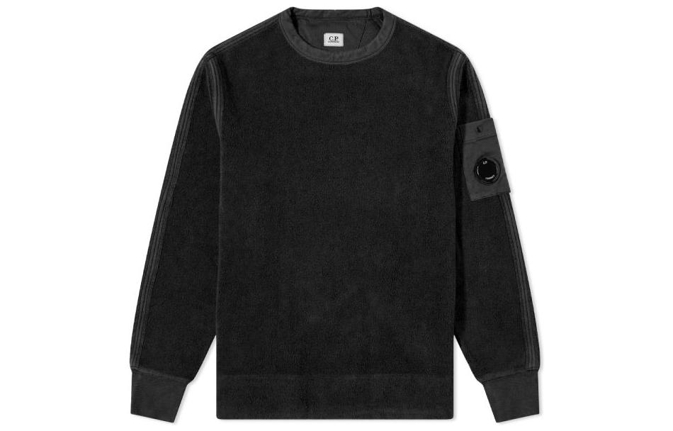C.P. Company FW22 Fleece Logo Patch Crewneck Sweatshirt Black Mens 11CMSS082A-005863G-999