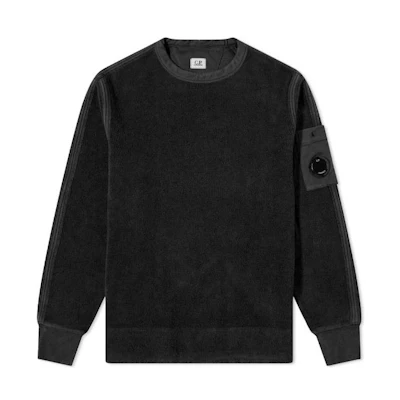 C.P. Company FW22 Fleece Logo Patch Crewneck Sweatshirt Black Mens 11CMSS082A-005863G-999