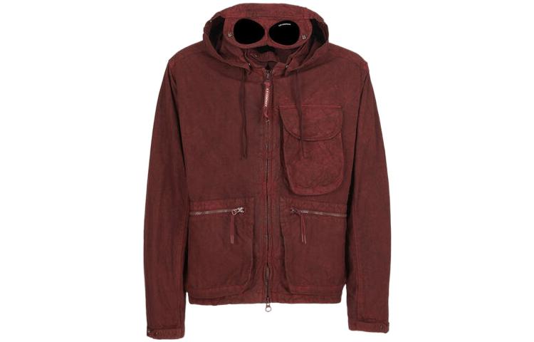 C.P. Company FW22 Goggle Hooded Zip-Up Jacket Red Mens 13CMOW093A006237G589