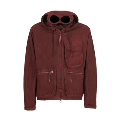 C.P. Company FW22 Goggle Hooded Zip-Up Jacket Red Mens 13CMOW093A006237G589