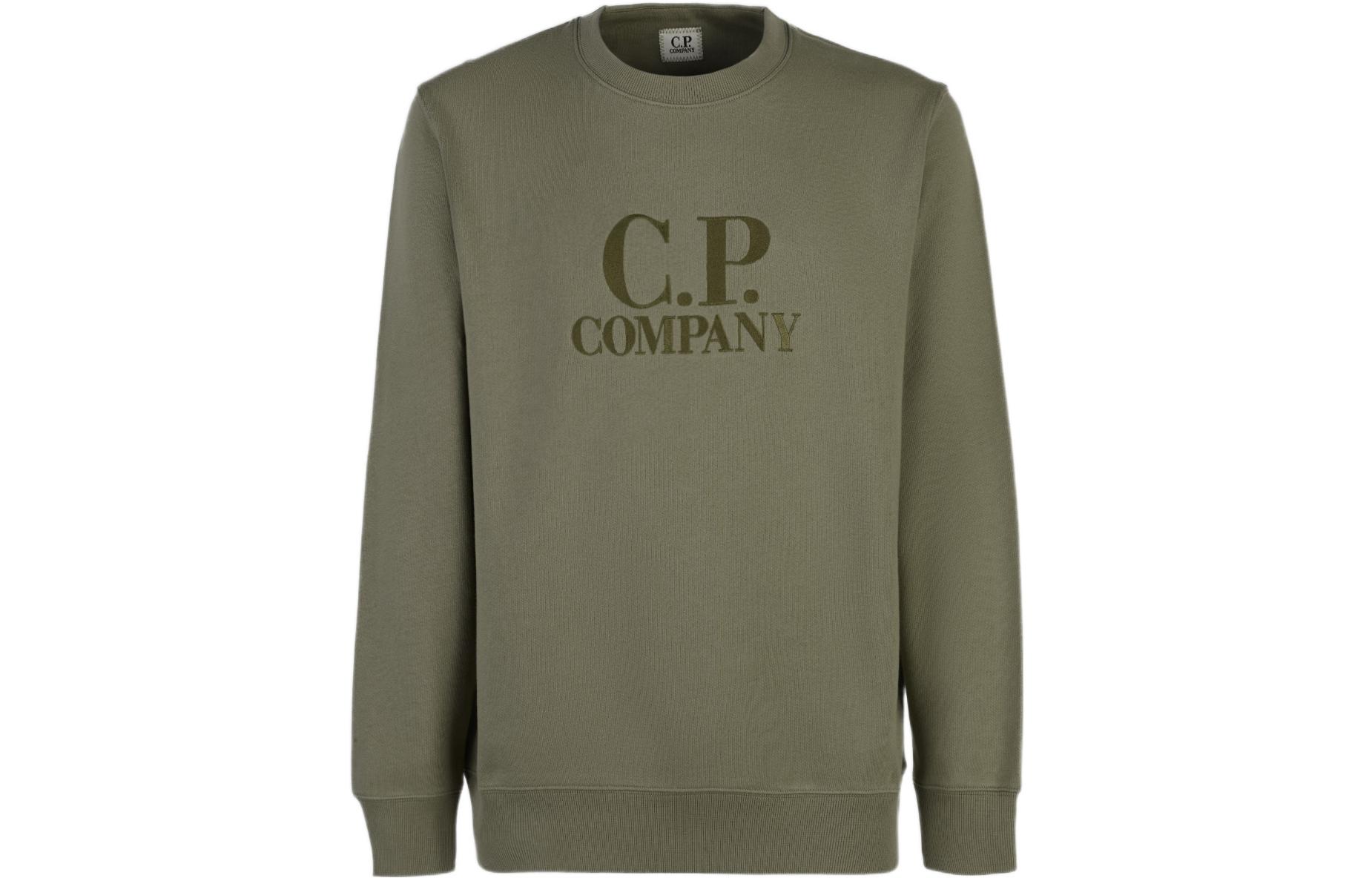 C.P. Company FW22 Green Crewneck Sweatshirt with Logo Embroidery for Men 13CMSS163A005086W669