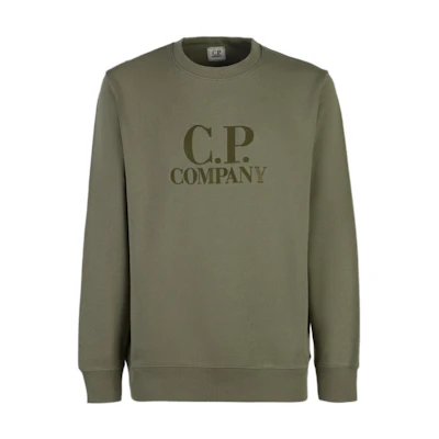 C.P. Company FW22 Green Crewneck Sweatshirt with Logo Embroidery for Men 13CMSS163A005086W669
