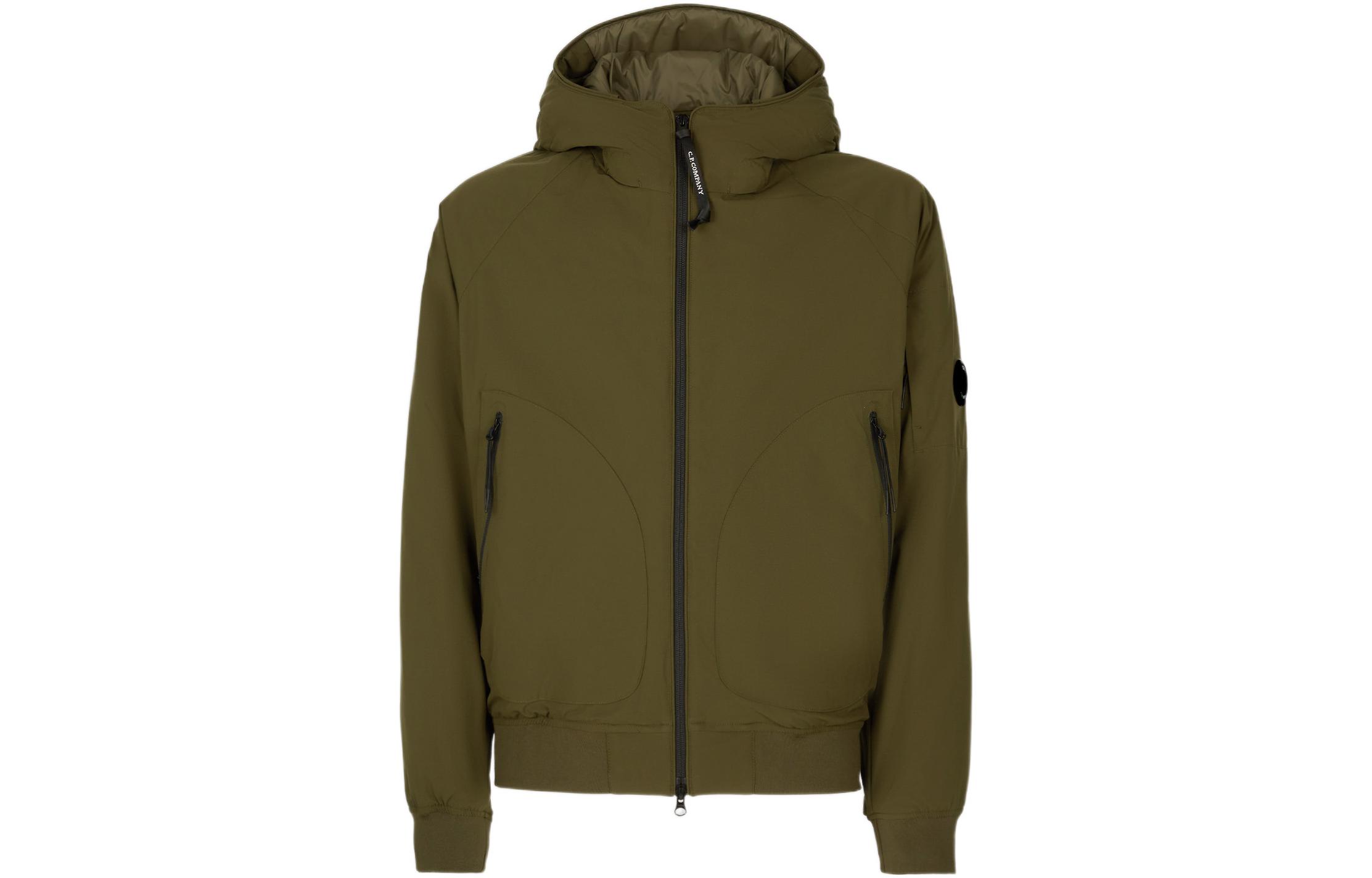 C.P. Company FW22 Green Solid Raglan Zip-Up Hoodie Jacket 13CMOW173A004117A683