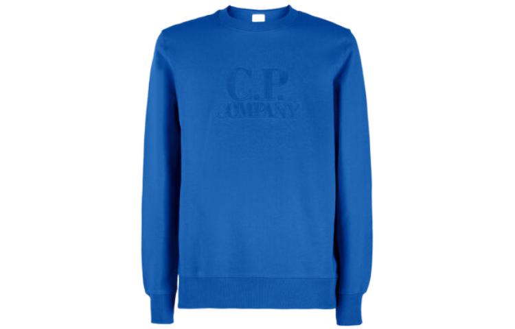 C.P. Company FW22 Logo Embroidered Cotton Pullover Sweatshirt Sky Blue Mens 12CMSS024A005086W892