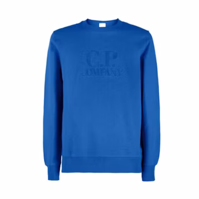 C.P. Company FW22 Logo Embroidered Cotton Pullover Sweatshirt Sky Blue Mens 12CMSS024A005086W892