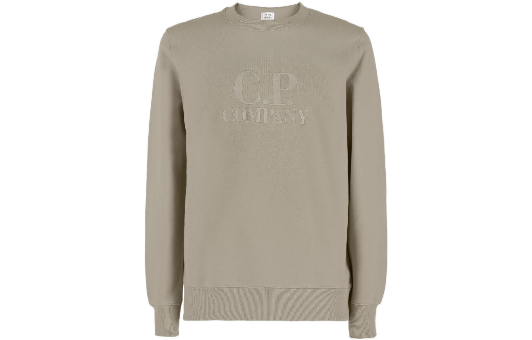C.P. Company FW22 Logo Embroidered Cotton Pullover Unisex Beige Sweater 12CMSS024A005086W322