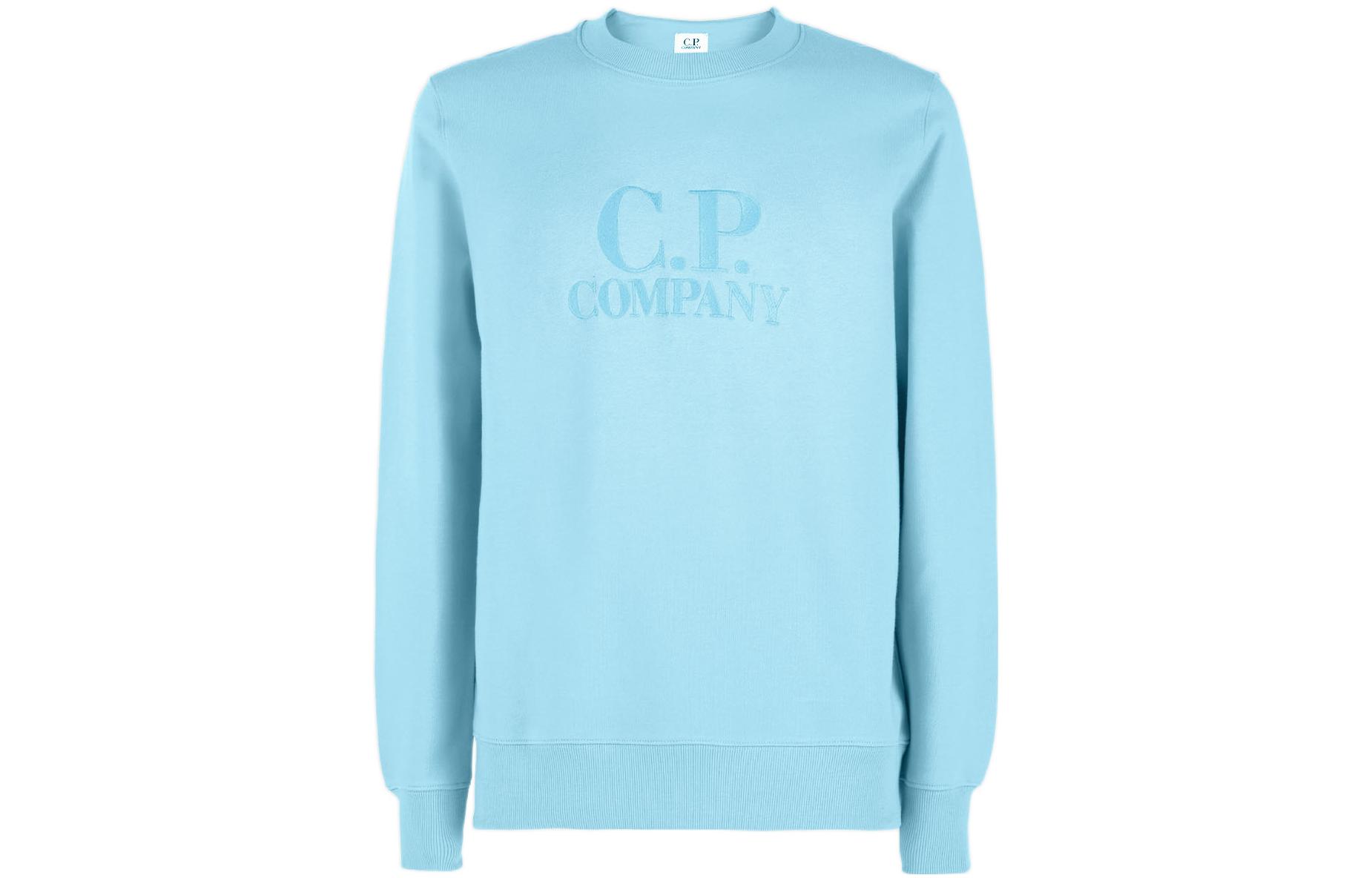 C.P. Company FW22 Logo Embroidered Cotton Pullover Unisex Light Blue Sweater 12CMSS024A005086W832