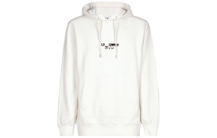 C.P. Company FW22 Logo Graphic Hoodie White Long Sleeve Pullover 13CMSS326A005623G115