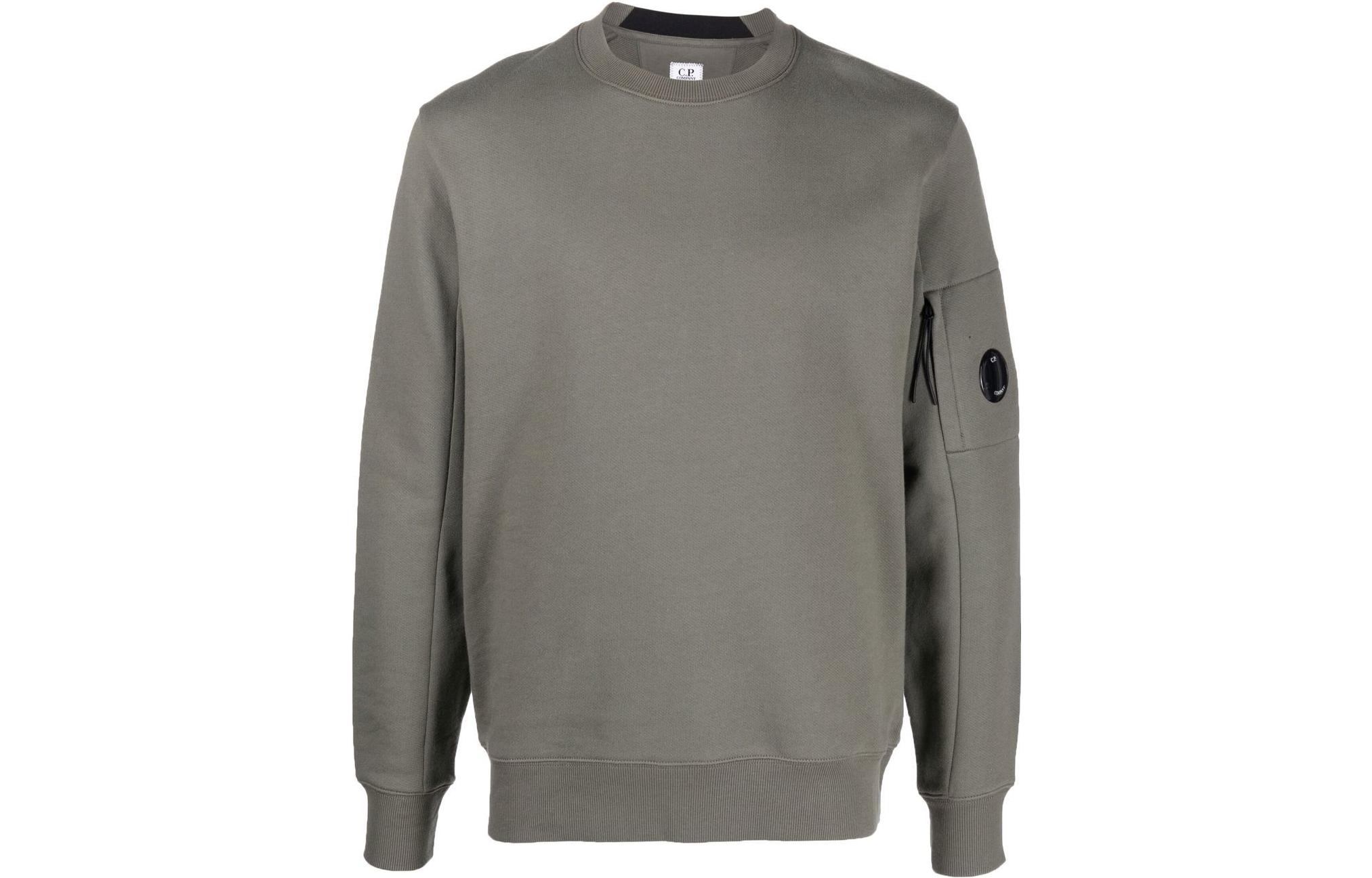 C.P. Company FW22 Logo Patch Crewneck Pullover Sweatshirt Mens Grey Green MSS022A005086W669