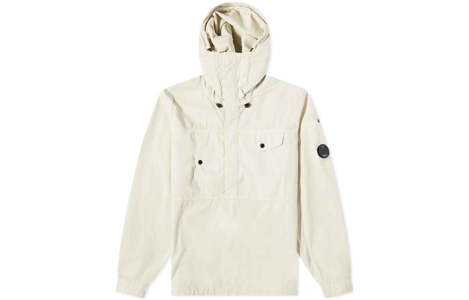 C.P. Company FW22 Logo Patch Half-Zip Beige Hoodie Jacket Mens 11CMSH146A002824G116