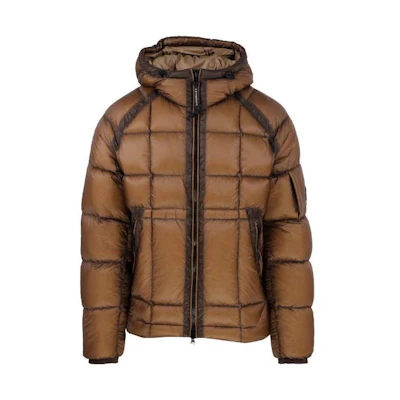 C.P. Company FW22 Logo Patch Hooded Puffer Jacket Brown () 13CMOW175A006099A318