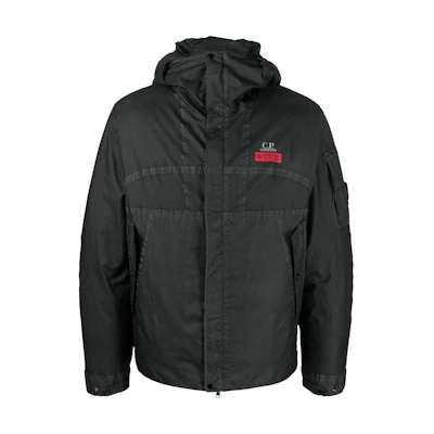 C.P. Company FW22 Logo Print Zip Hoodie Jacket Black 13CMOW091A006366G999