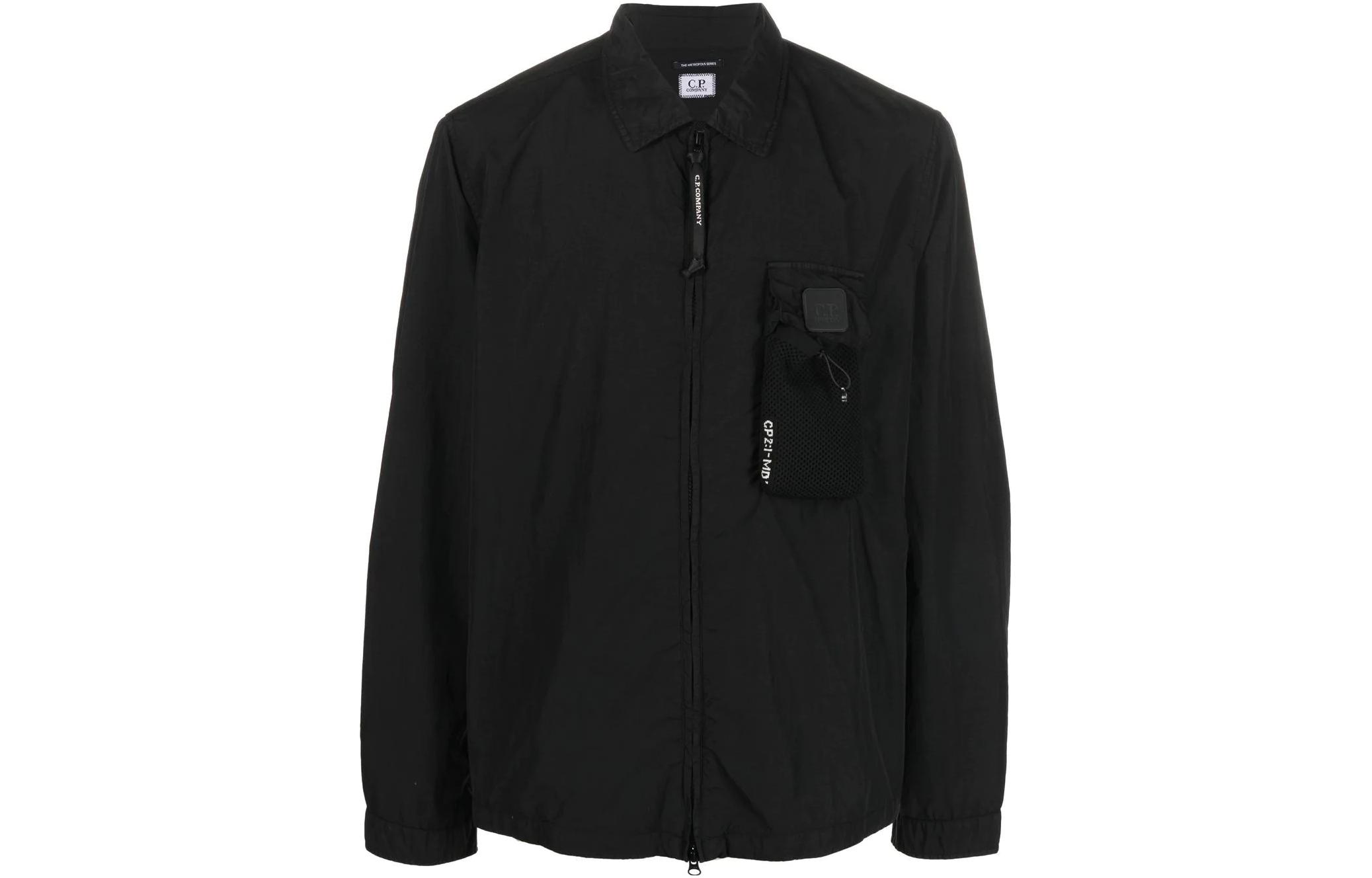 C.P. Company FW22 Mesh Pocket Zip-Up Shirt Jacket Black Long Sleeve 13CMOS129A005991G999