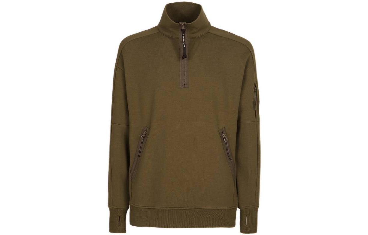 C.P. Company FW22 Olive Green Half-Zip Pullover Sweatshirt 13CMSS060A005086W683