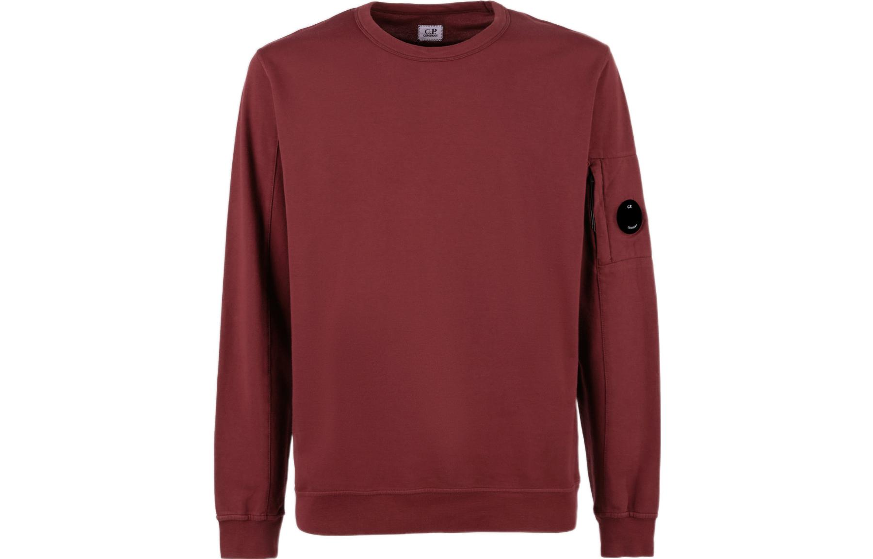 C.P. Company FW22 Red Crewneck Sweatshirt with Logo Patch Long Sleeve 13CMSS032A002246G589